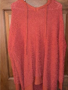 Textured Rust-Orange Pullover Hoodie
